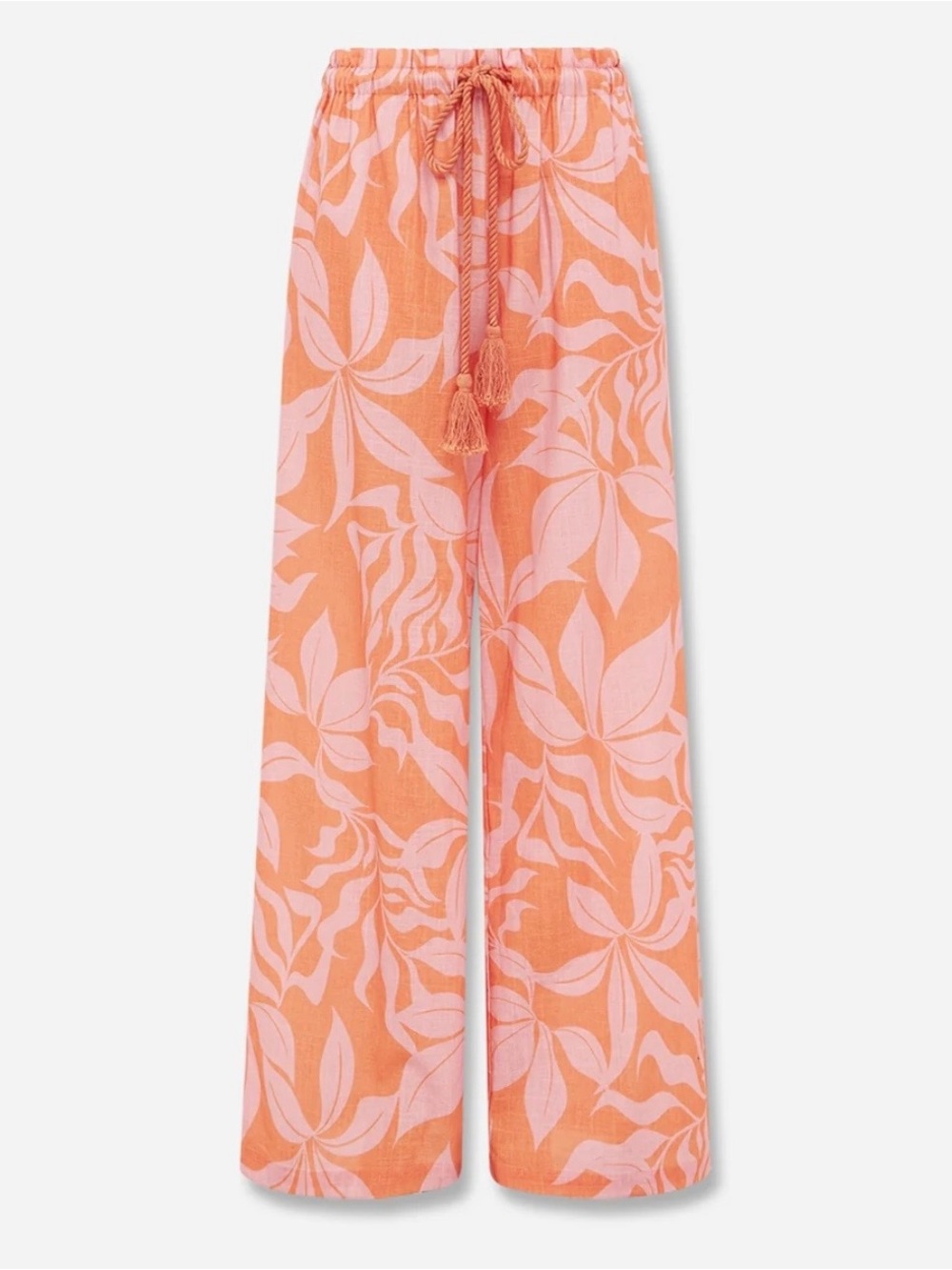 NWT AUR OCEÀ BRASILE Gathered Wide Leg Pant pink orange floral hibiscus - Picture 2 of 12